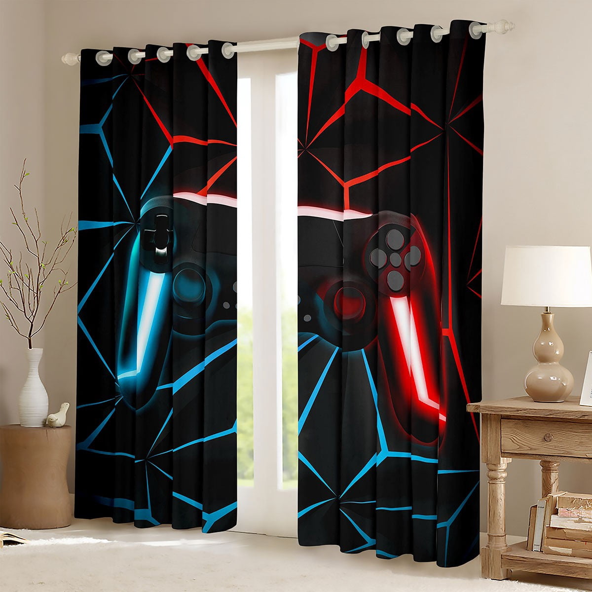 Erosebridal Gaming Curtains & Drapes Gamer Console Curtains Teens Gaming Gamepad Blackout Curtains, Gamer Window Curtains for Bedroom Living Room ( Blue Red, 42''Wx84''L )