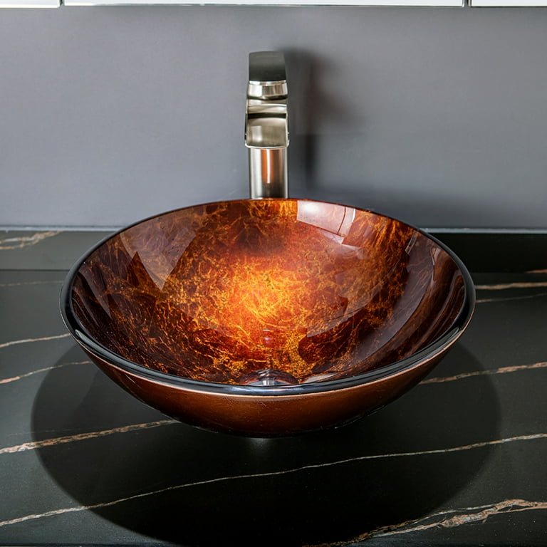 16" Round Hand-Hammered Copper Vessel Sink With Handles - Aged Finish, 18 Gauge