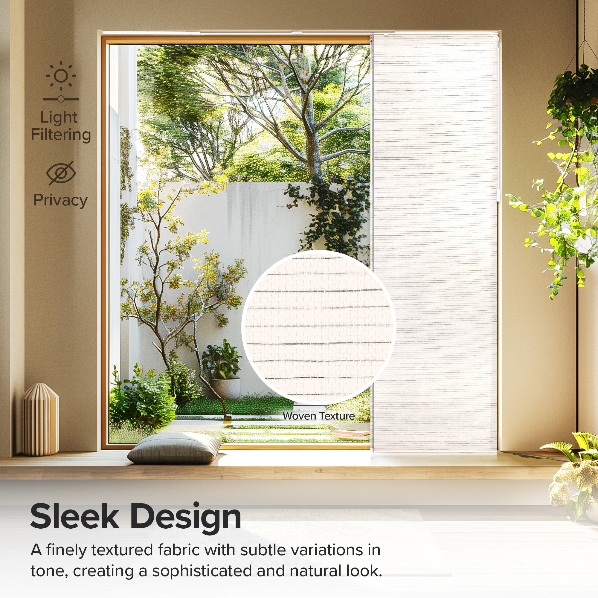 Chicology Adjustable Sliding Panel Track Blind, Vertical Blinds, Light Filtering - 46"-86" W X 96" Height, Meshed Glacier