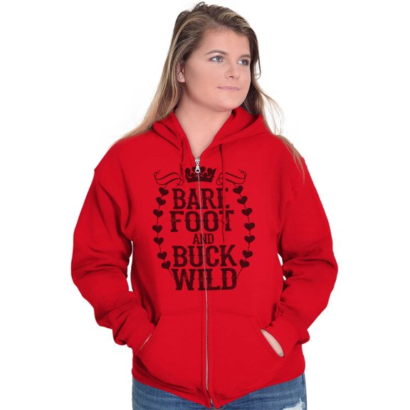 Barefoot and Buck Wild Country Love Zip Hoodie Sweatshirt Women Brisco Brands S
