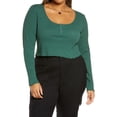 thumbnail image 6 of Bp. Womens Green Trekking Long Sleeve Knitted Henley Crop Top Size M, 6 of 6