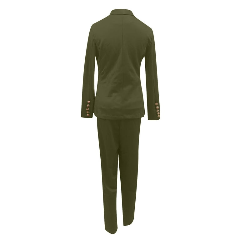 Pant Suits for Women Dressy, Fashion Double Breasted Long Sleeve Slim Fit  Blazer 2 Piece Outfits Business Casual Sets Army Green 