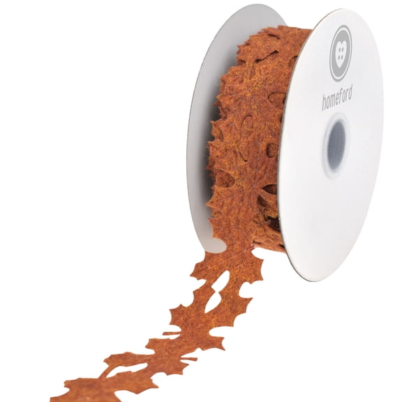 Homeford Fall Leaves Felt Cutout Ribbon, Brown, 1-1/2-inch, 10-yard