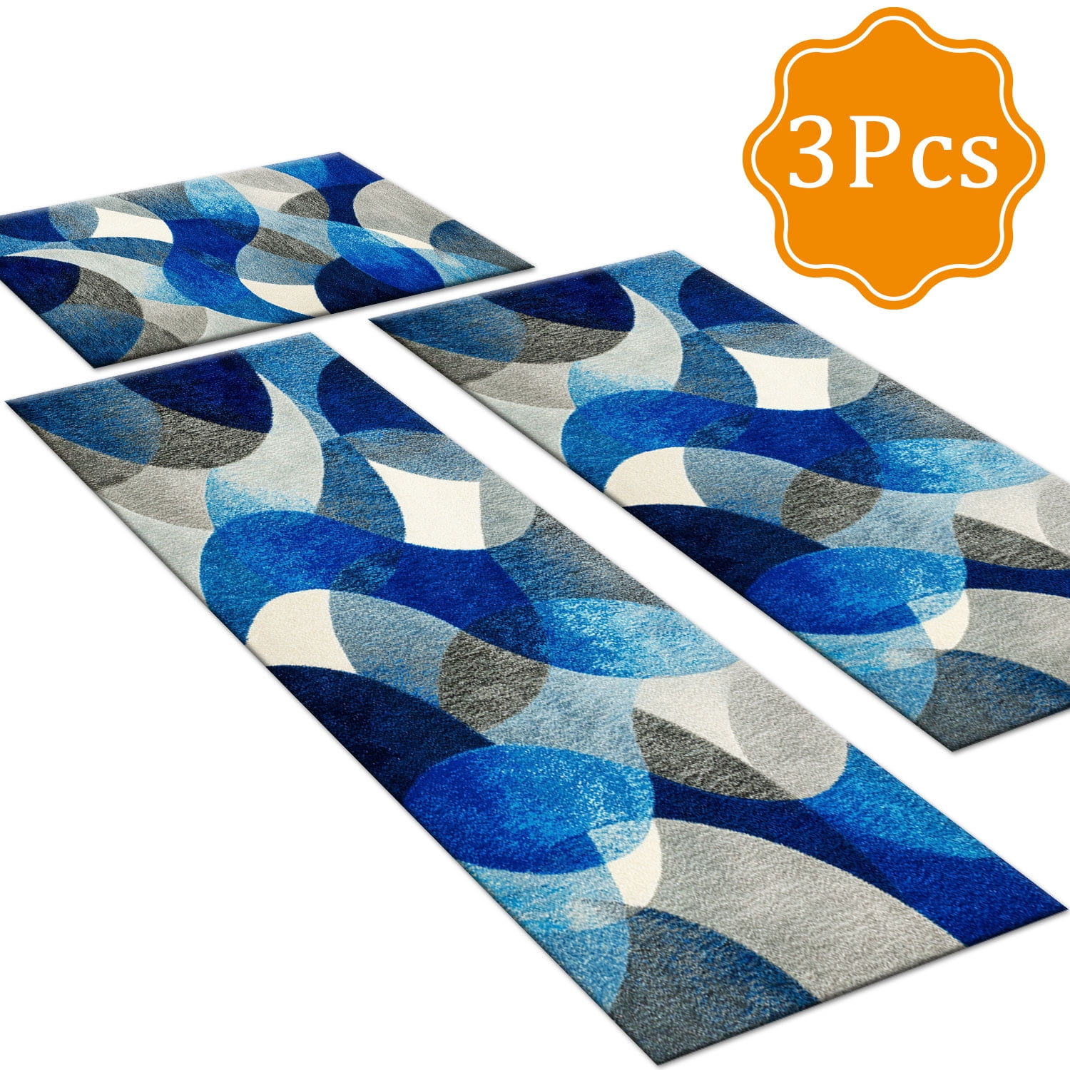 3 Piece Kitchen Rug Set, Abstract Pattern Kitchen Hallway Rug, Soft And Comfortable, Suitable For Sinks, Floors, Entrances, Hallways And Bathrooms