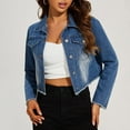 thumbnail image 5 of BEFOKA Women's Crop Jean Jacket Long Sleeve Button Up Denim Jacket Frayed Boyfriends Denim Jacket With Pockets Trendy Loose Shacket Fall Trucker Coats, 5 of 6