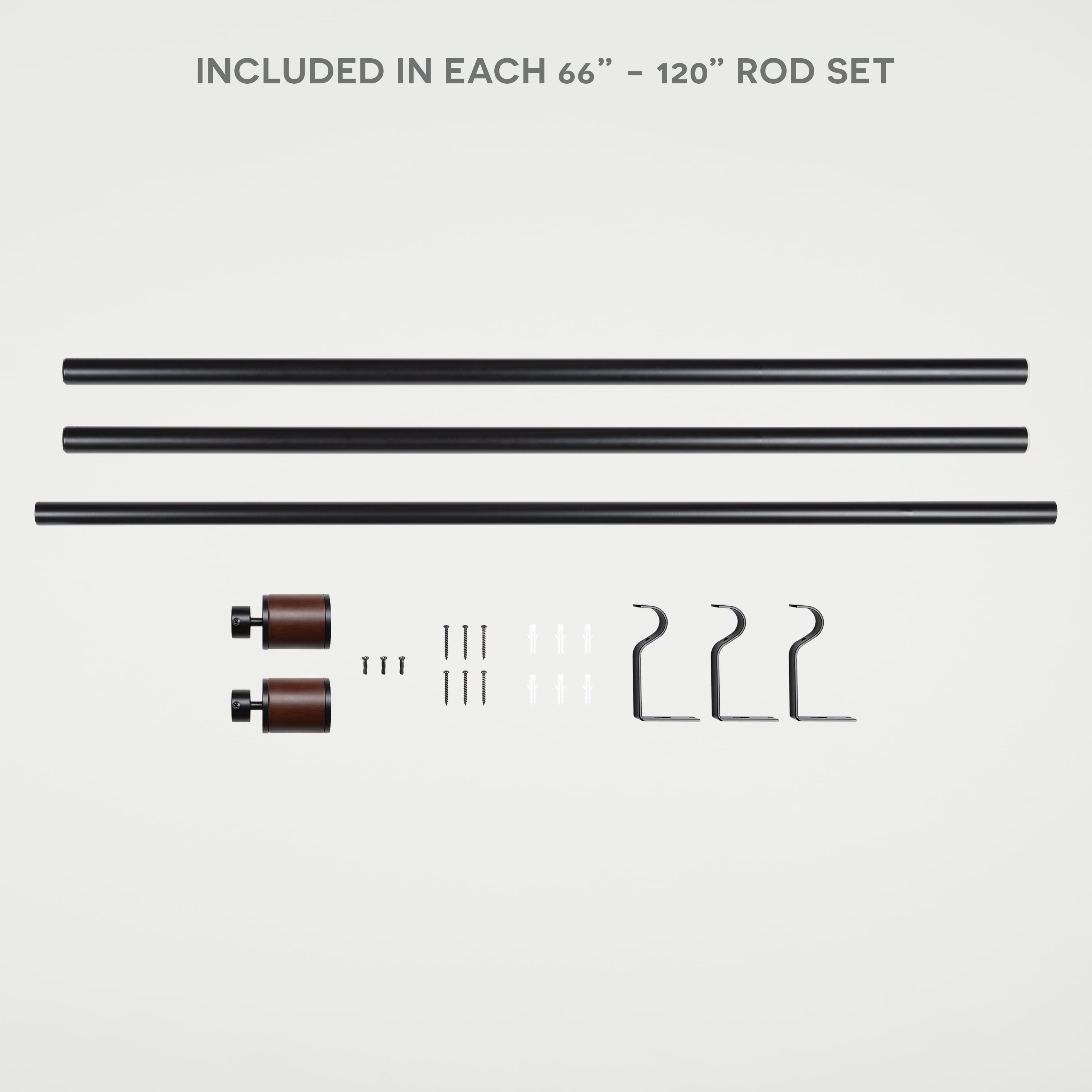 Exclusive Home Rimini 1" Window Curtain Rod and Finial Set, Black, Adjustable 66"-120"