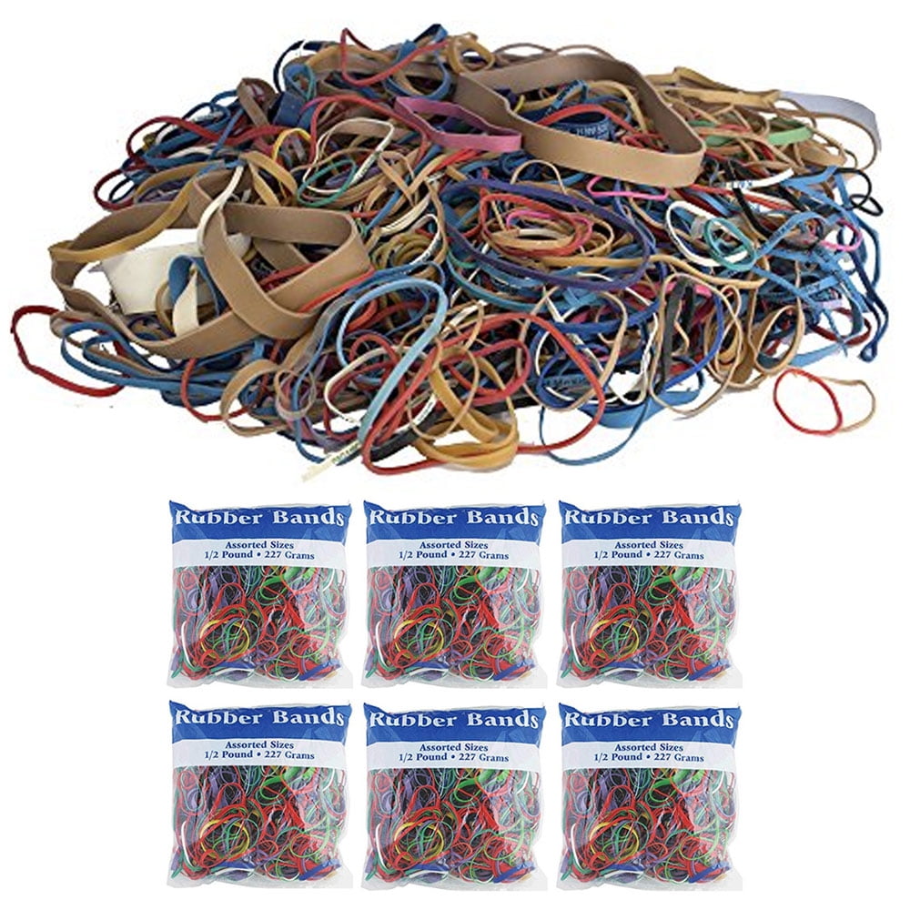 6 Pack Bazic Multicolor Rubber Bands Assorted Large Medium Small Sizes