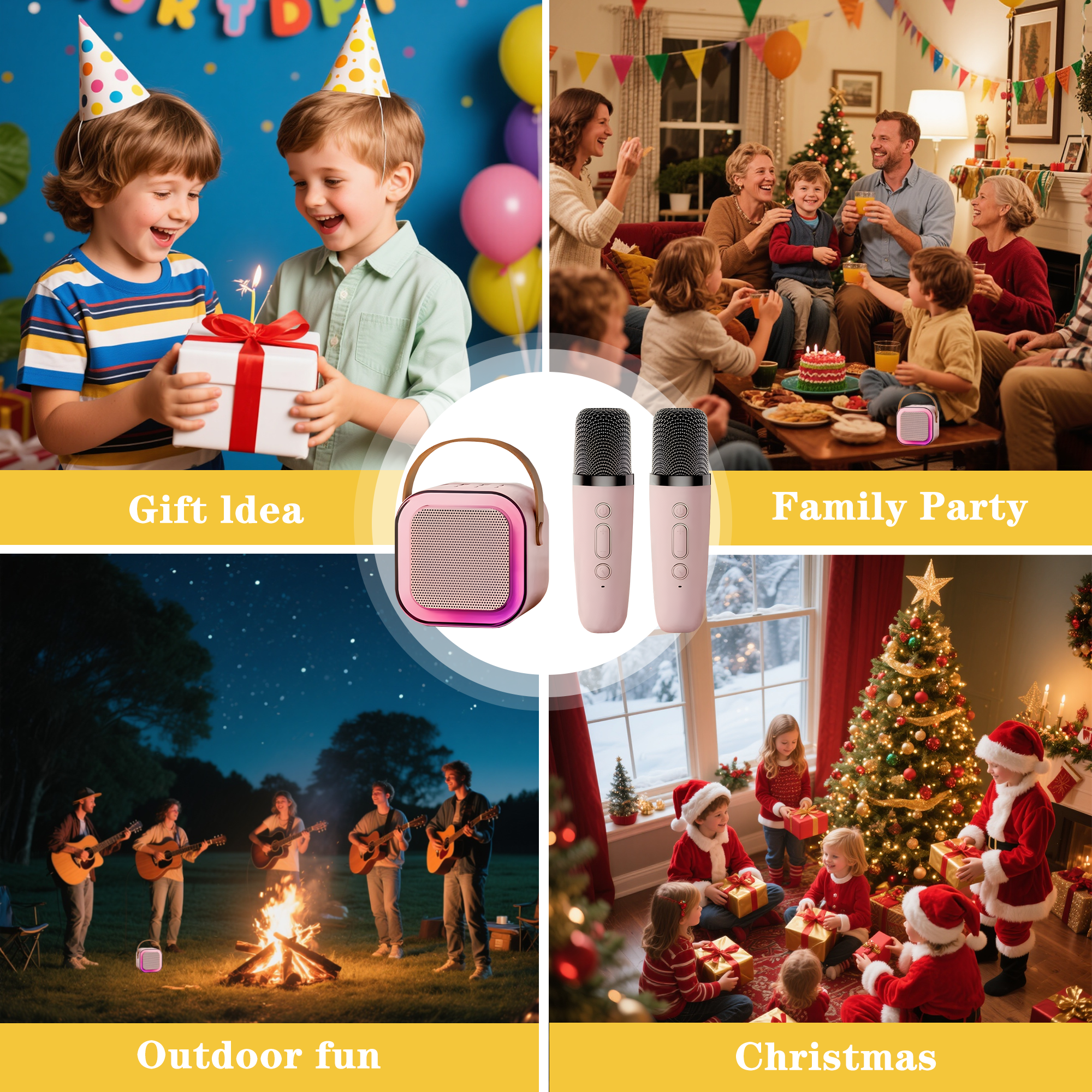 Portable Karaoke Machine for Kids & Teenagers - Mini Size with 2 Microphones, Karaoke Speaker & Bluetooth, Fun Kids Toys - Pink