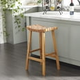 thumbnail image 3 of DecMode Faux Leather Handmade Woven Bar Stool with Wood Frame, Brown, 3 of 9