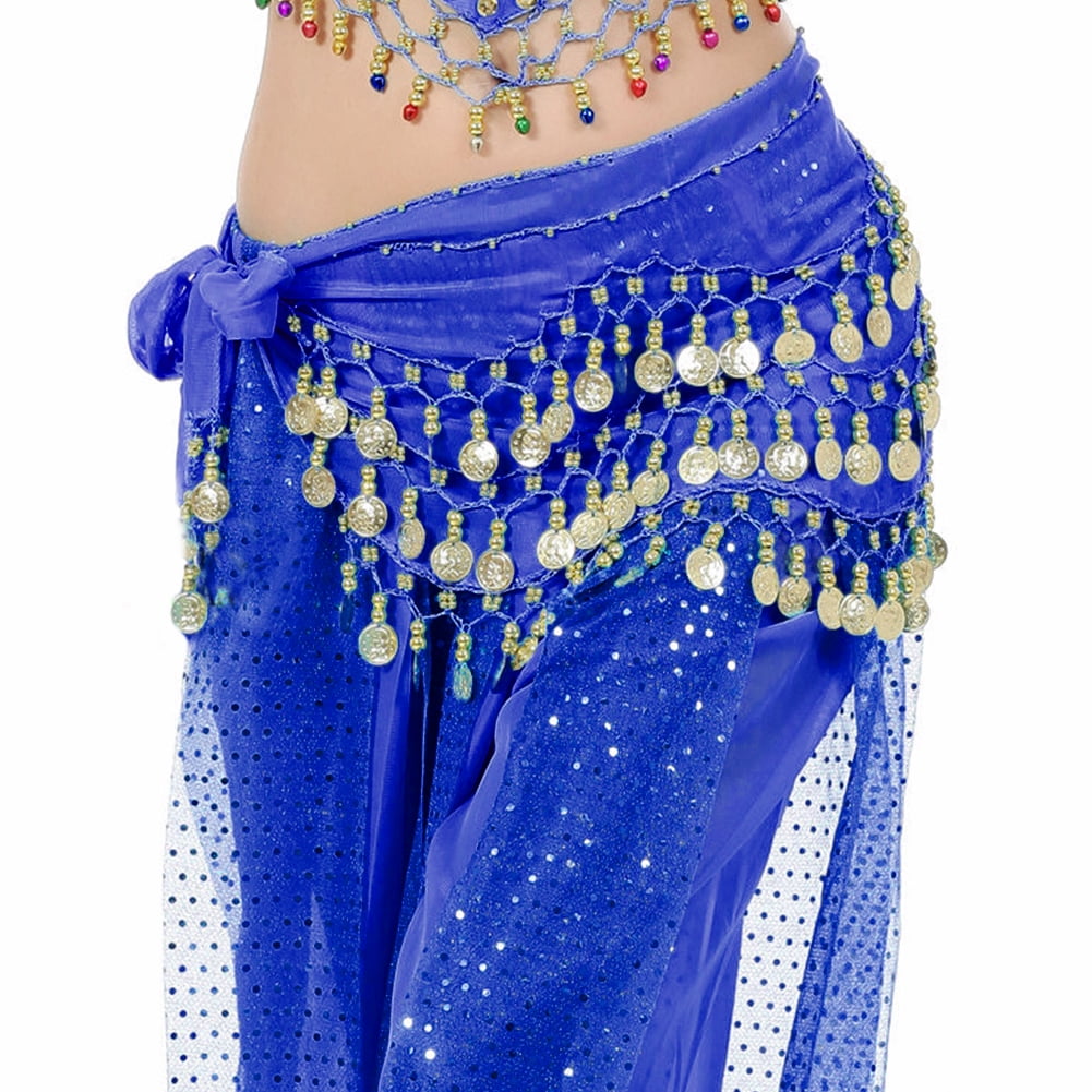 Attractive 3 Rows Coins Belly Dance Chiffon Hip Skirt Scarf Wrap Belt New Hot 