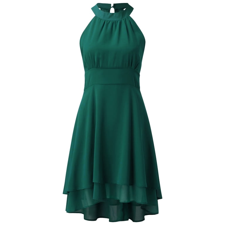 CUZIBR Tea Party Dresses For Woman Sleeveless Halter Neck High Waist  Pleated Ruffles Tiered Midi Length Chiffon A-Line Wedding Guest Dress  Elegant Lightweight Graduation Gowns,Green,XXXXXL - Walmart.com
