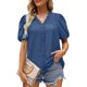 thumbnail image 1 of Blusa informal de manga abombada con cuello en V y encaje para mujer, Top de verano holgado de Color puro, 1 of 6