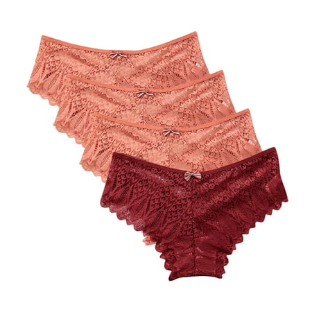 Womens Thong Underwear Underwear for Women Lace Floral Bikini Seamless Panties Plus Size Ladies Cute Briefs Thongs 4-Pack Lace Panties Orange XXL