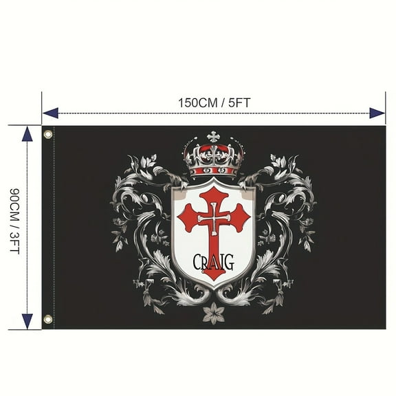 1 Piece Templar Cross Yard Flag-Durable 100% Polyester Outdoor Decoration with Gorgeous Shield and Sword Design, Black Background Suitable for Homeowner and Garden Lovers