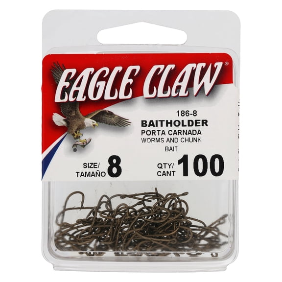 Eagle Claw Straight Eye Offset Baitholder Hook, 100pk, Bronze, Size 8