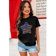 thumbnail image 3 of Women's Black Flag Inspired Rhinestone Star Graphic T-Shirt | [ZhiHiMeRi] | (US 20-22)2XL, 3 of 9