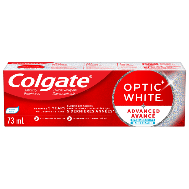 Dentifrice au fluorure Colgate Optic White Avancé Blanc éclatant, lot de 24, Menthe, 73 ml