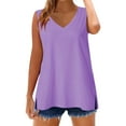 thumbnail image 5 of Tank Top for Women Sleeveless Oversized T-Shirt,Summer V-Neck Loose Cotton Vest Top,Casual Solid Color Sleeveless Shirt Purple,M, 5 of 5