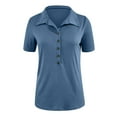 thumbnail image 4 of Jophufed Women Summer Tops Fashion Crewneck Solid Color Button T-shirt Tops Short Sleeve Blouse Flash picks, 4 of 6