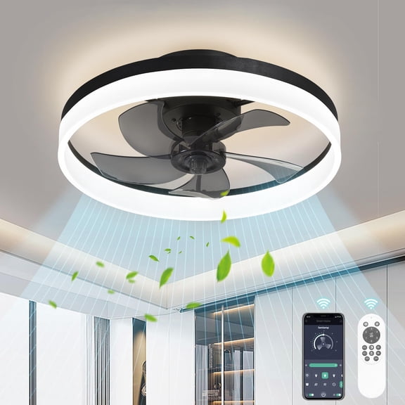AHAWILL LOW PROFILE CEILING FANS LIGHTS 19.7" FLUSH MOUNT CEILING FAN - BLACK