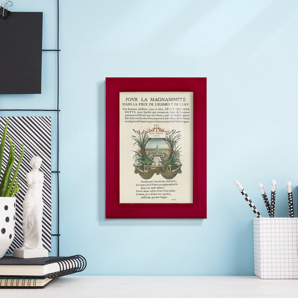 Printed Embellished Bookplate II - Framed Print w/glass - Cherry Red