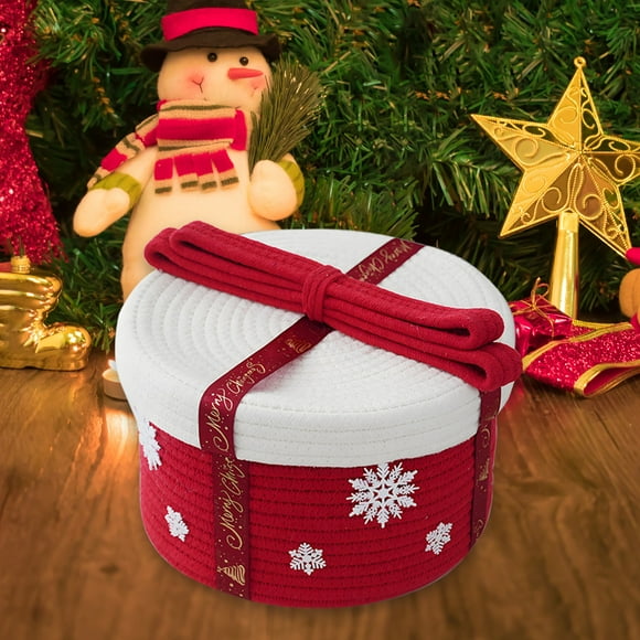 Christmas Decoration Storage Basket with Lid - Green Woven Rope Gift Box, Sprinkle Proof Holiday Snack Organizer, 9.84x6.30 inch Small Gift Storage Container