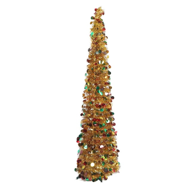Árbol de NaviDad Emergente de 4.9 Pies, Árbol de NaviDad de Lápiz Artificial Plegable, Árbol de NaviDad Delgado Con Lentejuelas, Para El Hogar, Apartamero, porche, decoración