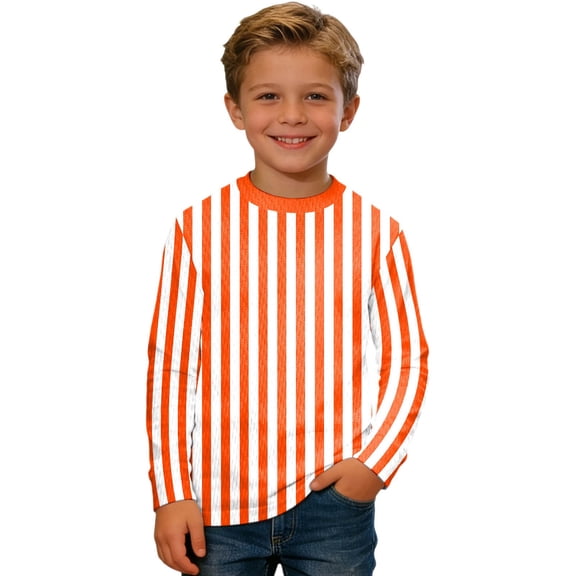 Rggeeun Baby Boys T-Shirts Long Sleeve Crew Neck Party With Thin Vertical Stripes For Kids Casual Wear And Celebrations Classic Tops,Orange,3-4 Years