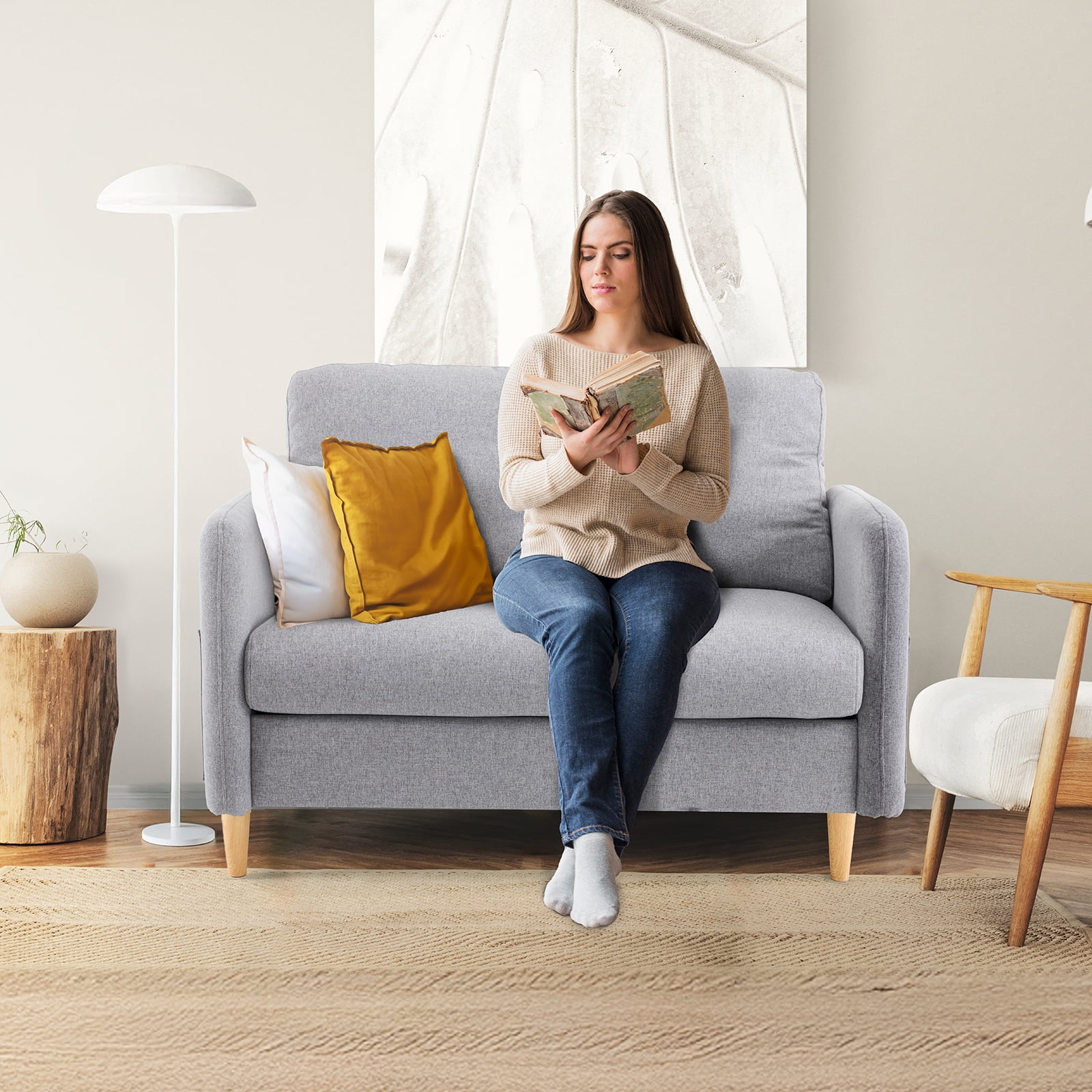 Ktaxon Loveseat Sofa with Side Bags 47" 2-Seat Small Couch with Wood Legs for Living Room Bed Room Light Gray