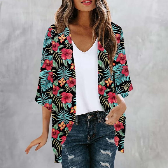 Fznquz Cardigan Sweaters for Women Lightweight Kimono Chiffon Cardigan Multicolor Open Front 2025 Sweater Cover Up