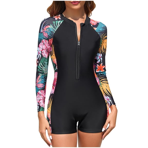 WREESH Women's Sport Rashguard One Piece Swimsuit - Upf 5 Zipper Front Long Sleeve Swimsuit with Boyleg Cut, Stretch Swimwear for Surfing, Kayaking & Outdoor Sports Red