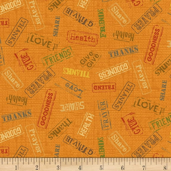 Marcus Fabrics Songbook Harvest Reminders Orange Quilt 100% Cotton Fabric sold by the yard