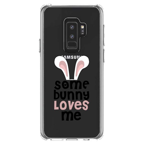 DistinctInk Clear Shockproof Hybrid Case for Samsung Galaxy S9  PLUS (6.2" Screen) - TPU Bumper Acrylic Back Tempered Glass Screen Protector - Some Bunny Loves Me - Rabbit