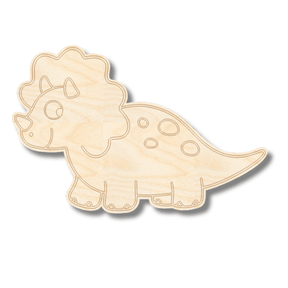 Unfinished Wood Etched Triceratops Shape | Paint By Line Crafts 3" / 1/8"