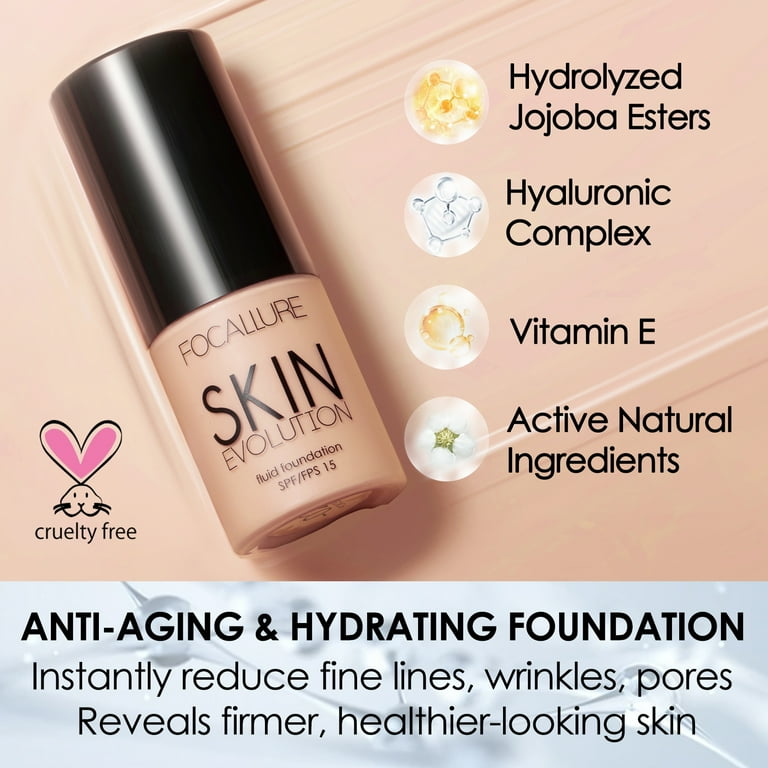 FOCALLURE 2 Pcs Skin Evolution Liquid Foundation, Medium to Full