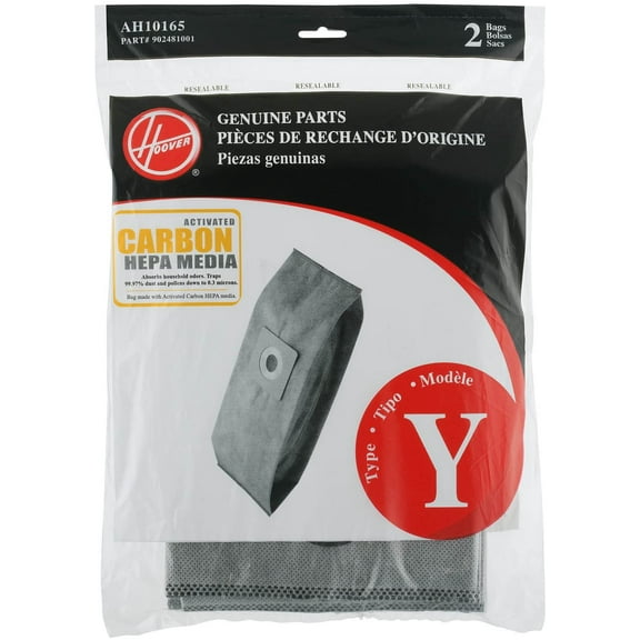 Hometimes Type Y Pleated Carbon HEPA Bag Compatible with Hoover Upright Vacuum Cleaner, 2 Pack, AH10165, Gray, 2 Count