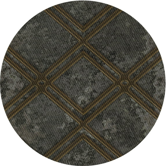 Ahgly Company Indoor Round Patterned Mid Gray Novelty Area Rugs, 4' Round