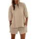 thumbnail image 1 of Conjunto de pantalones cortos y camiseta de manga media para mujer: conjunto de dos piezas oversize con cuello redondo para entrenar en verano, 1 of 4