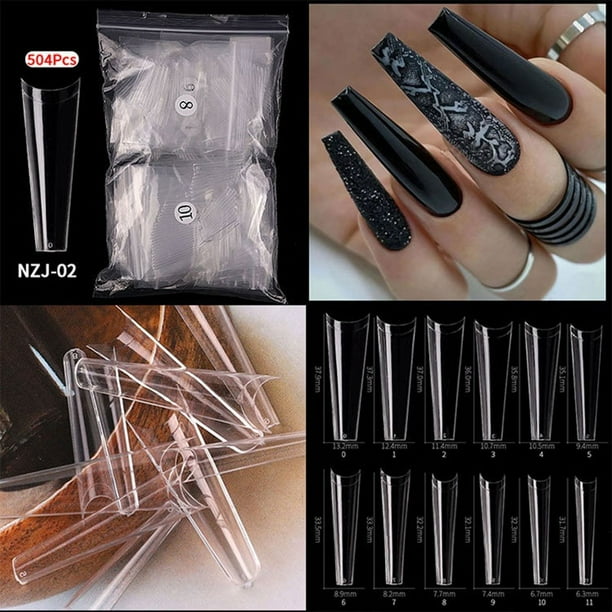 504pcs Extra Long C Curve Tapered Square False Nails Tips Acrylic Half Cover Tip Walmart Com