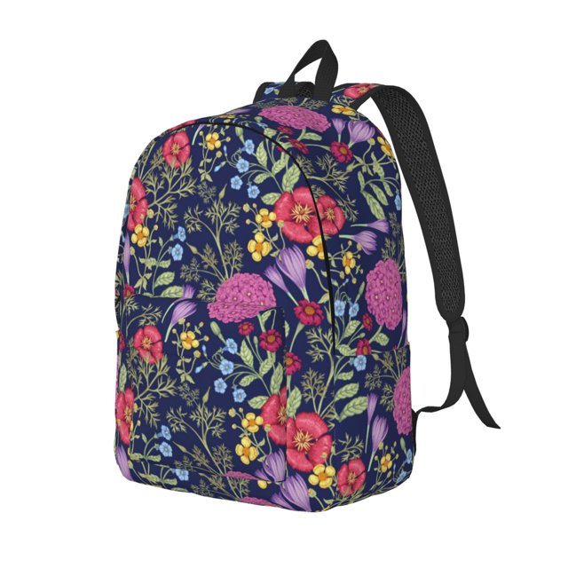 Balery Floral Mochila Clásica Impresa Básica para Viaje, Mochila Escolar Resistente al Agua, Mochila de Lona con Correas Ajustables-Medium