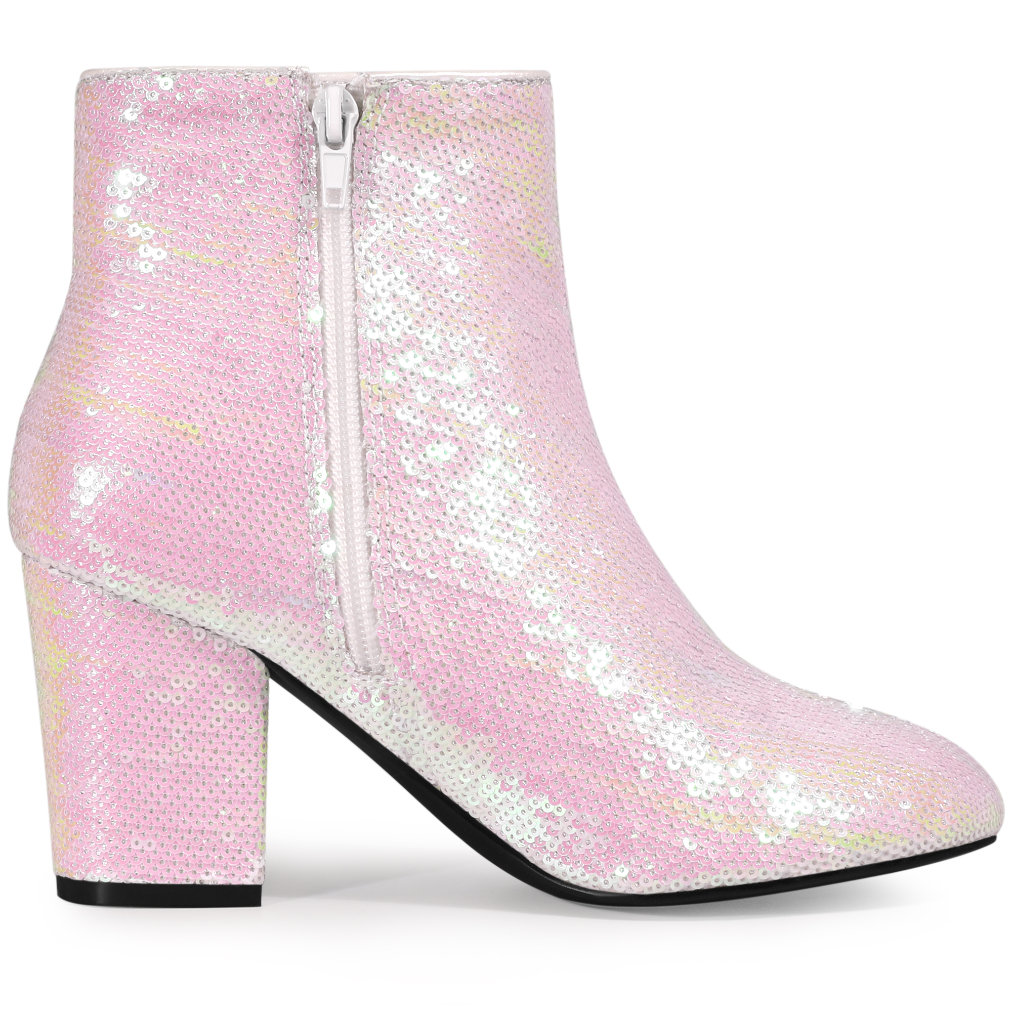 DARING DIVA Round Toe Block Heels Sequin Ankle Boots Bling White 8