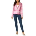 thumbnail image 2 of INSPIRE CHIC Women's Notched Lapel Long Sleeves Button Striped Blazer XS Hot Pink White, 2 of 6