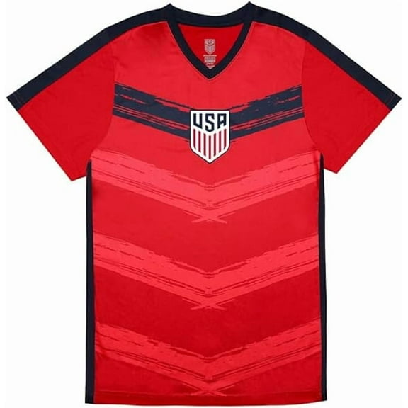 Icon Sports Official Licensed U.S. Soccer USMNT Youth Crossover Game Day Shirt - Kids YL, Red