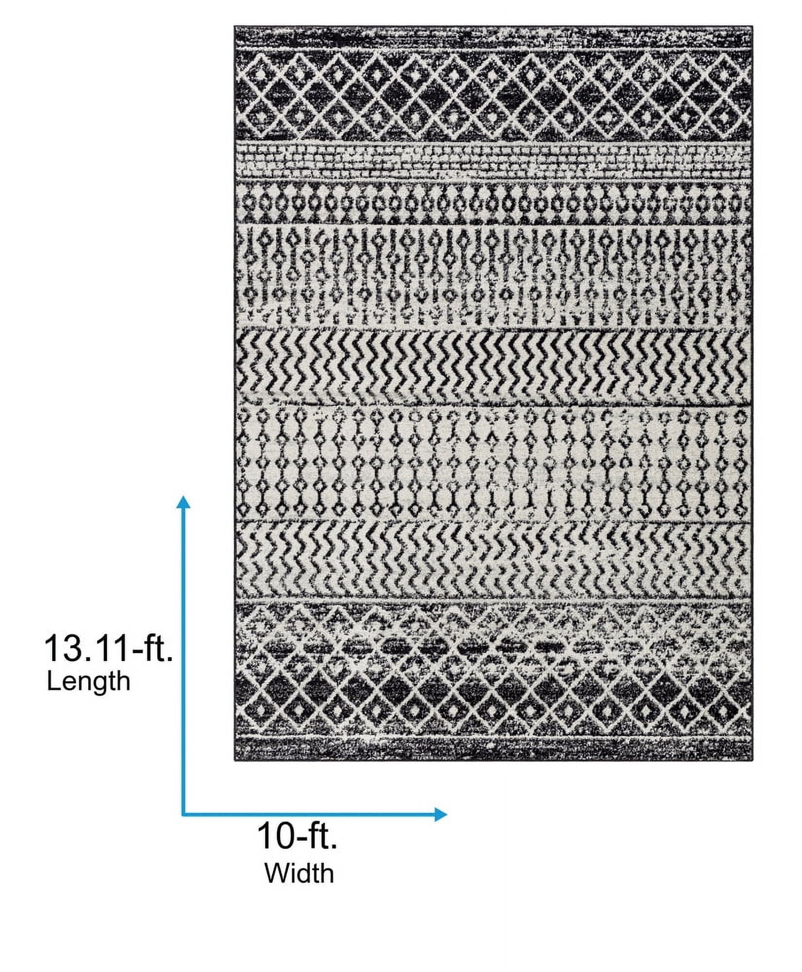 Livabliss Area Rugs for Living Room, 10x14 Elaziz Global Black Rug, Bedroom Dining Room Home Decor Stain Resistant Carpet (10' x 13'11")