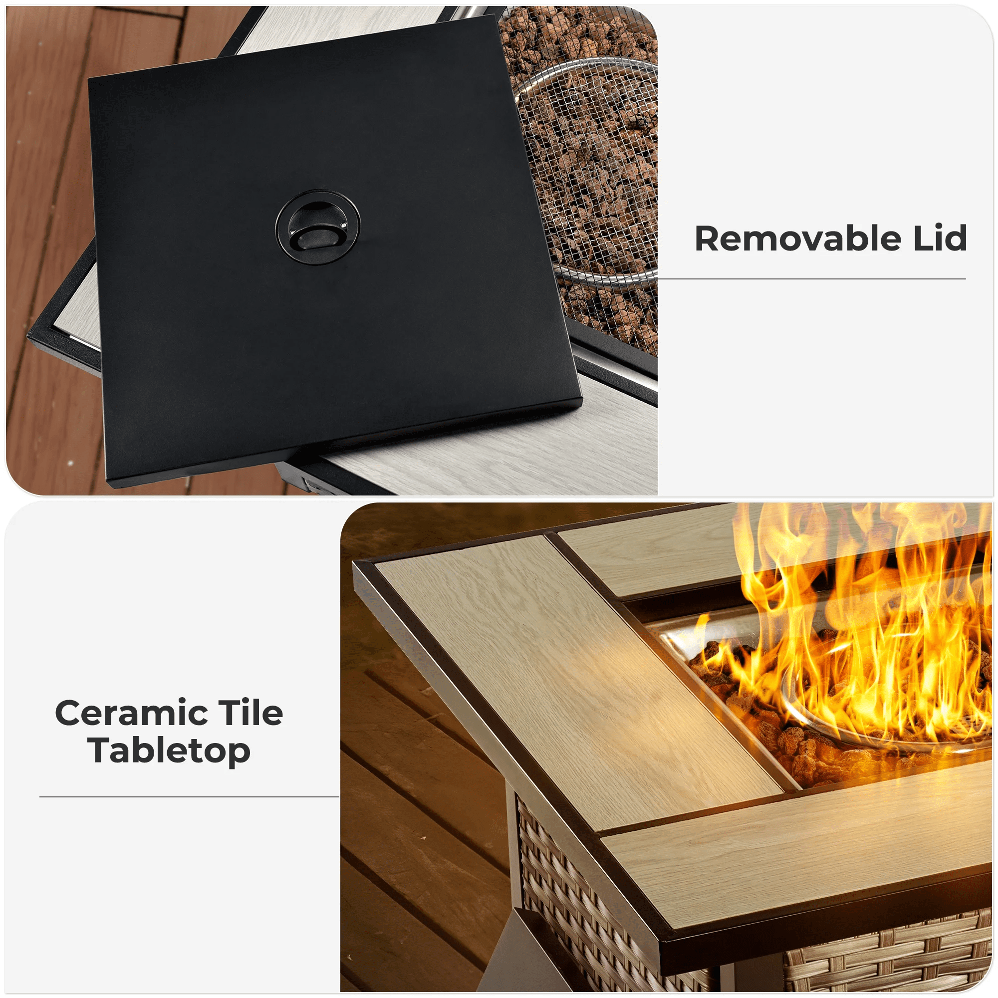 Ovios 42 Inch Wicker Rattan Propane Fire Pit Outdoor Fire Pit Table with Cover 50000 BTU Gas Fire Pits for Deck Garden