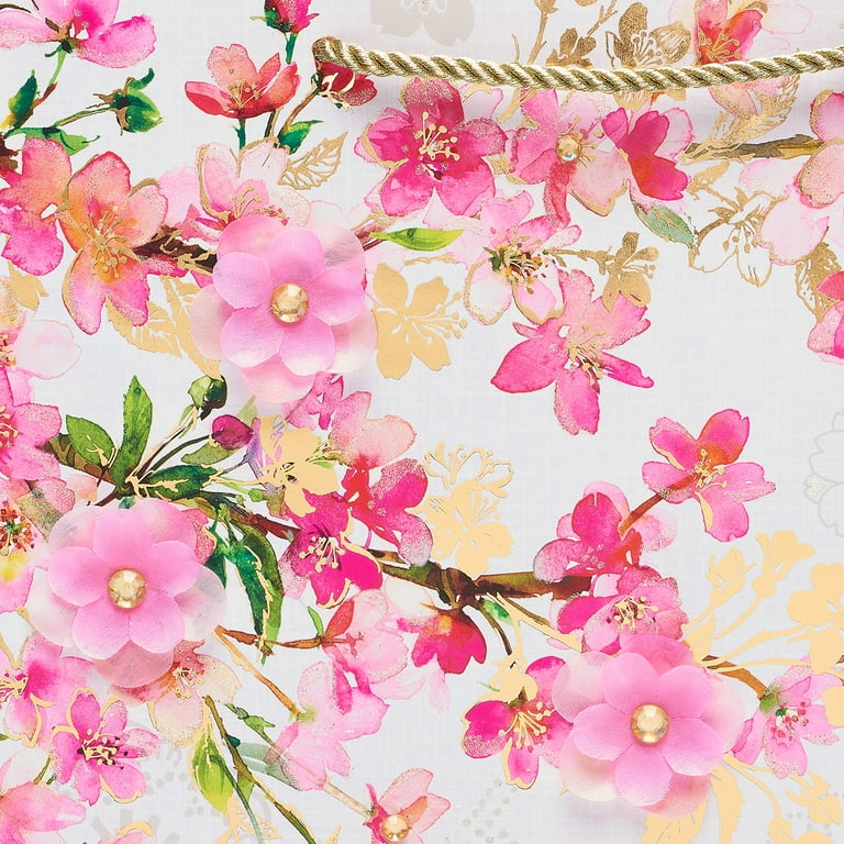 Papyrus Large Purple Floral Gift Bag - 10"x5"x13", Embellished With Foil & Satin Ribbon Handles