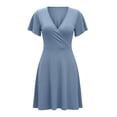 thumbnail image 5 of Miluxas Ladies' Elegant V Neck Wrap Dress Solid Short Sleeved A-Line Dress Summer Business Casual Outfits Blue, 5 of 9