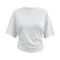 thumbnail image 7 of Axiiglly Crop Tops for Women Short Sleeve Side Ruched Stretch Slim Fit Cropped T Shirts Round Neck Trendy Basic Tees White 2XL, 7 of 7