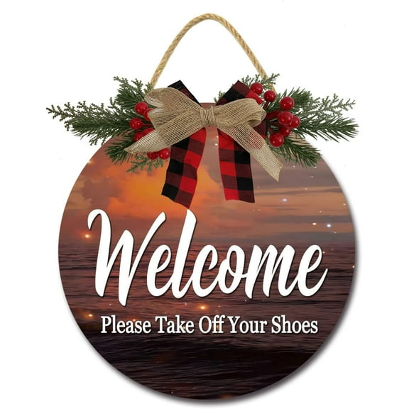Eveokoki 12" Welcome Remove Your Shoes Sign- Take Off Your Shoes Door Sign,Please Take Your Shoes Off Sign Shoes Off Hanging Wood Plaque For Home Front Porch Door Decoration