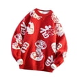 thumbnail image 4 of Suéter de punto con cuello redondo y manga larga cálida para fiesta Primavera 2025 año de la serpiente festivo Rojo, 4 of 7
